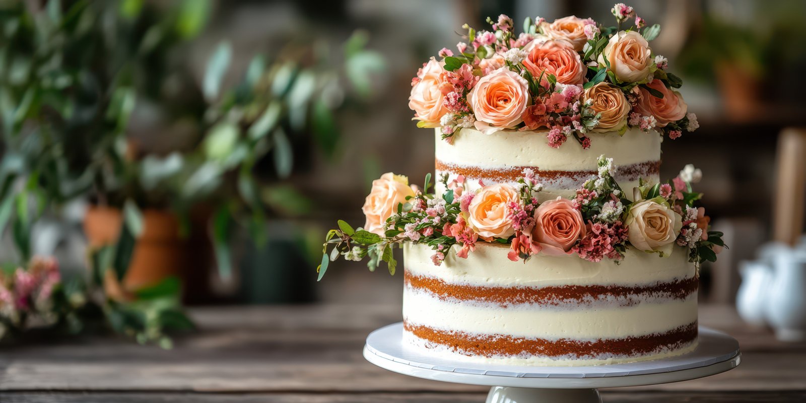 Exquisite floral cake centerpiece displayed on a rustic wooden table in a cozy garden setting during a spring celebration